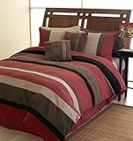 Brick Red Jacaranda Striped Microsuede Luxury Duvet Comforter Cover 6 piece ....