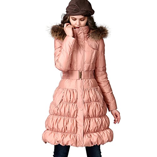 (アートカー)Artka オリジナルデザイン レディーズラクーンファー付き細身ダウンコート YK19949D