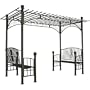 DC America PAGAR808MBR-S Toscana Double Bench Arbor with Pergola Style Top, Bronze