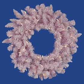  24 inch Pre-Lit LED Flocked Cupcake Pink Artificial Christmas Wreath - Clear Lights