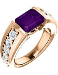 14K Rose Gold 9.00x7.00mm Emerald Cut Amethyst and Diamond Ring -- LIFETIME WARRANTY