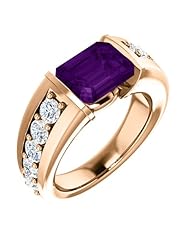 18K Rose Gold 9.00x7.00mm Emerald Cut Chatham Created Alexandrite and Diamond Ring -- LIFETIME WARRANTY