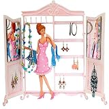 Walk-In-Closet Jewelry Holder with Mirror Pink Polka Dot Dress Girl Blue Scarf All Metal 17