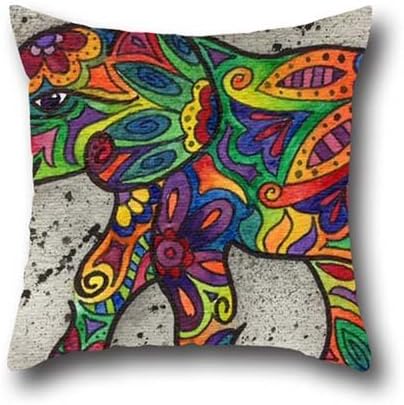 Rush R97 Unique Design Cushion Dining Room Chairs Art Elephant Indian Cartoon Printed Square Hugging Dust Mite Resistant Pillow Case 20*20