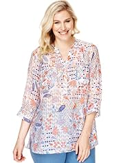 Plus Cotton Rich Diamond Print Blouse with Silk