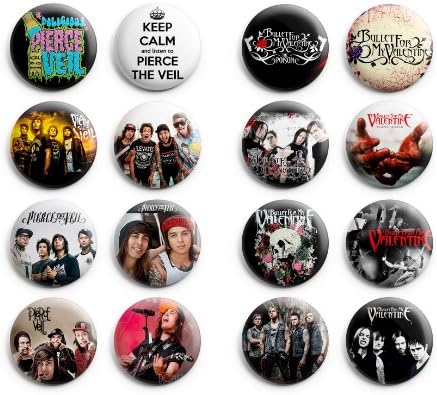 Pierce the Veil / Bullet For My Valentine Pinback Buttons 16Pcs 1.25 inch Mix Set