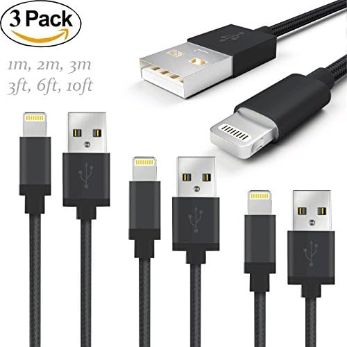 RB Cellular Quick Charging Set - Black Braided Syncing USB Charger 1/2/3 meter 3/6/10 feet for Iphone 5 5s 5c se 6 6s 7 plus beats pill ios 10(Black Braided 1m 2m 3m)