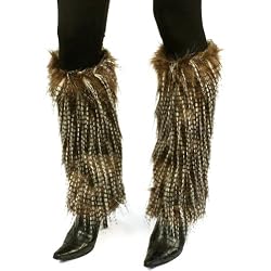 Winter Faux Shaggy Long Fur Animal Dance Ski Leg Warmer Boot Shoe Cover Brown