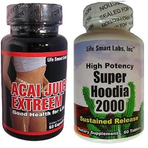 Combo Acai Juice Extreem and Super Hoodia 2000, HIGH POTENCY ACAI Berry Natural Nutrition, Energy and also used for Weight Loss Detox Diet , 1200 Mg of ACAI and 2000 mg of pur Hoodia Gordinii per serving