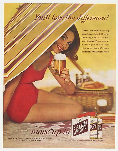 1961 Schlitz Beer Girl Bathing Suit Beach Photo Print Ad