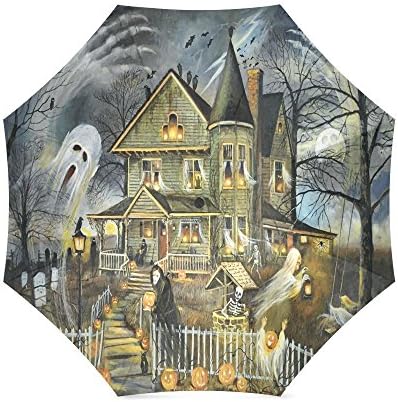 Happy Halloween's Day Gifts Scary Ghosts Pumpkin Custom Folding Portable Outdoor Rain /Sun Umbrella Beach Travel Shade Sunscreen For Women/Men