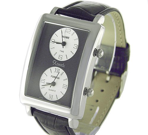 New Xanadu 2 Time Zone Mens Leather Dress Watch