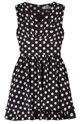 V-neck Pleated Chiffon Polka Dot Print Sleeveless Tunic/Mini Dress 