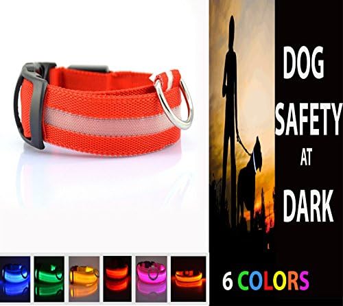 TOP RATED PREMIUM Glowing/Flashing LED DOG Collar -for your DOG'S SAFETY at NIGHT and in DARK-LIGHT WEIGHT-3 MODES-Battery Included-COMFORTABLE FOR DOGS Adjustable 17.5"-22" Everyday Gears