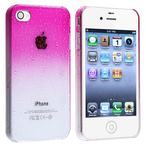 eForCity Snap-on Case compatible with Apple® iPhone® 4 / 4S , Clear Hot Pink Waterdrop Ultra Thin