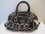 Coach F15443 Black White Ashley Signature Convertible Satchel New with Tags