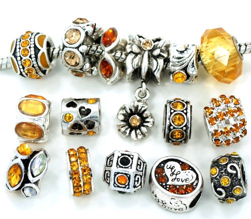 Pro Jewelry Yellow Gold Crystal Rhinestone Beads, 10 Assorted