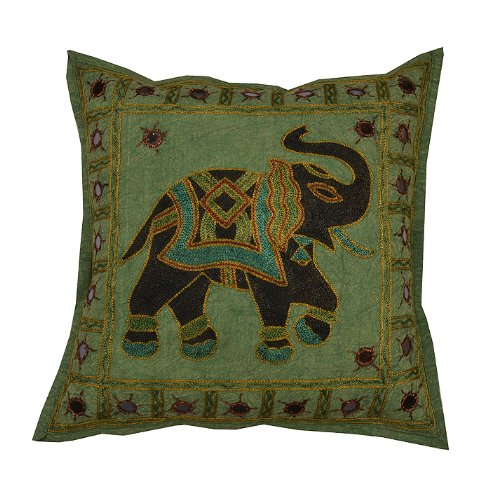 Imagen 3 de Elephant cojín bordado algodón cover set Mirror Work Tamaño 16 x 16 pulgadas Juego de 5 piezas