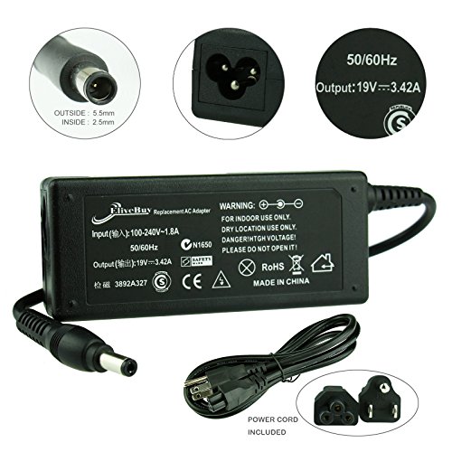 Elivebuy® 3 Prongs - New Ac Adapter for Toshiba Satellite Pa-1650-21 19v 3.42A 65w 5.5mm*2.5mm(3 Prong),2 Years Warranty