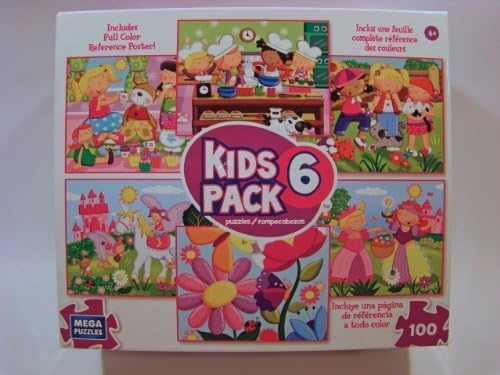 Kids 6 Pack 100 Piece Jigsaw Puzzles: Tea Party - Best Friends - Princess - Butterfly Garden - Baking - Unicorn Friend