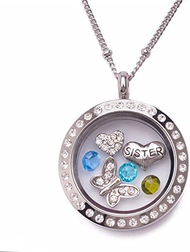 Floating Charm Memory Locket Necklace by Maddie M Designs 25mm Silver with 18" Ball Chain