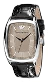 Image of Emporio Armani Gents Rectangular Rounded Case Silver Dial Black Leather Strap Watch