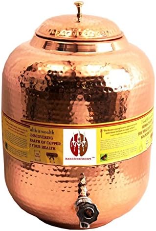 Handicraftscart Copper Matki Water Container Hammered Water 13 Ltr Volume Standard Size- 14 X 8 X 8 Inch Single Piece Size Red