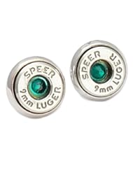 Jewelry: 9mm Nickel Bullet Stud Earrings with Emerald Green Crystal - 2 Monkey Trading