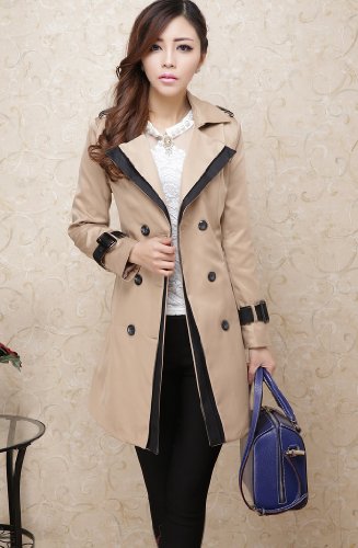 クラシック バイカラー トレンチコート レディース スプリングコート ベージュ ブラウン (M)