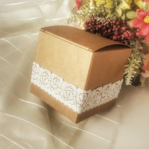 10 Pack of Square Kraft Boxes With Rose Motif Lace