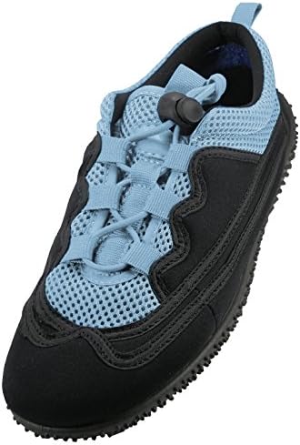 Children's Lace up Aqua Socks Water Shoes with drawstring - 4 Colors (2, Black / Blue)