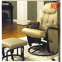Bone Leatherette Swivel Rocker Recliner W/ Ottoman New