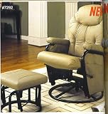 Bone Leatherette Swivel Rocker Recliner W/ Ottoman New