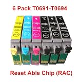 6 Pack (3BK 1C 1M 1Y) US Patented Remanufactured Cartridge 69 T069 for Epson Stylus C120 CX5000 CX6000 CX700F CX7400 CX7450 CX8400 CX9400Fax CX9475Fax NX100 NX105 NX115 NX200 NX215 NX300 NX400 NX415 NX510 NX515 WorkForce 310/315/500/600/610/615/1100/30/40, The Cartridge #69 with Reset-Able Chip (RAC).