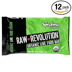 Raw Revolution Organic Live Food Bars, Spirulina and Cashew, 2.2-Ounce Bars 