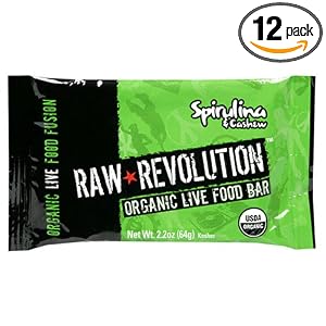 Raw Revolution Organic Live Food Bars, Spirulina and Cashew, 2.2-Ounce Bars (Pack of 12)