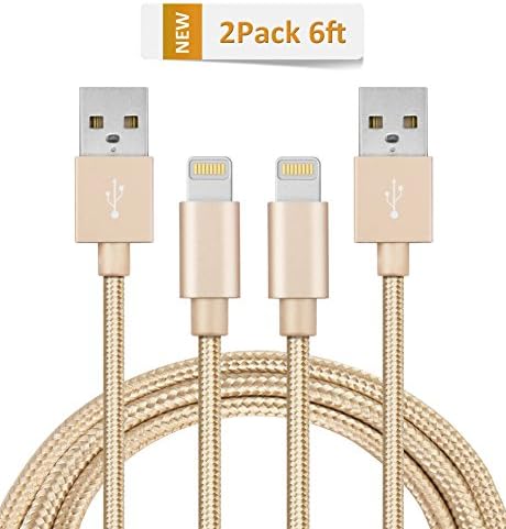 Iphone cable,Tavastar 2pack 6ft Nylon Braided High Speed lightning Cable For iPhone 6s/6s Plus/6/6 plus/5s/5c/5, iPad Pro, Air 2, Air,iPad mini 4 3 2, iPod touch 5th/6th/ nano 7th(gold)