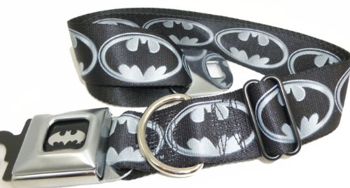  Batman Gray Logo Seat Belt Buckle Dog Collar 1.5" 13-18"