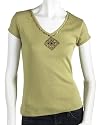 Kikit Women's U-Neck Cap Sleeve with Bead and Medallion Tee
