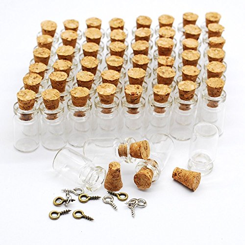 Eforstore 50pcs 0.5ml Vials Clear Glass Bottles with Corks & 10pcs Eye Screws Miniature Glass Bottle with Cork Empty Sample Jars Small 18x10mm