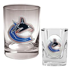 Vancouver Canucks Rocks Glass & Square Shot Glass Set - Primary Logo NHL Hockey