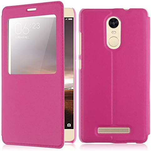 Window View Luxury Flip Leather Case Cover Slim Stand For Xiaomi Redmi Note 3 Rose