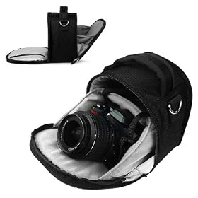 Vangoddy designed All Black Compact DSLR & SLR HD Digital Camera System Bag, Laurel Style For all Nikon 1 Cameras with Unique Flip-out Compartment, Guaranteed Fit (Nikon 1 V1 , Nikon 1 J1 , One - Lens Kit , Two-Lens Wide Angle Kit , Two-Lens Zoom Kit , Camera body Only, NIkkor Lenses, Grip, SLR Flas