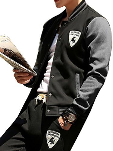 Chalmart Men's Spring Fashion Casual Baseball Long Sleeve Linen Short Pants Suit Black M /US XXS chest:31.5"