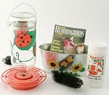 Large Capacity Glass Hummingbird Feeder Gift Set (Ladybug painted)