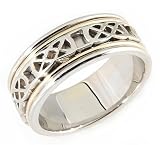 14K. Yellow And White Gold Celtic Knot Design Comfort Fit Wedding Band Ring