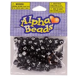 Alphabet Beads, 7mm Round Black Bead, White Letters 150/pkg (Pack of 1)