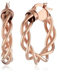 14k Rose Gold Italian Fancy Woven Tube 15 mm Hoop Earrings