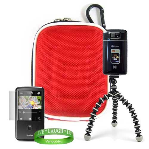 Best Price Kodak PlayTouch Video Camera, Mini Camcorder Accessories Kit: Nylon Ruby Red Protective Hard Kodak Camera Case + Kodak Camera Tripod with Flexible Grip Legs + Universal Kodak Screen Protector + Live * Laugh * Love VG Wrist Band!!!