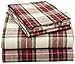 Amazon Brand – Pinzon Lightweight Cotton Flannel Sheet Set - Queen, Cream/Red Plaid